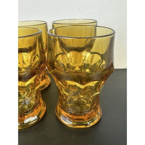 Hazel Atlas Amber Georgian Honeycomb Juice Glass 4 pc Set 1957 Made in USA 5” - Picture 3 of 5